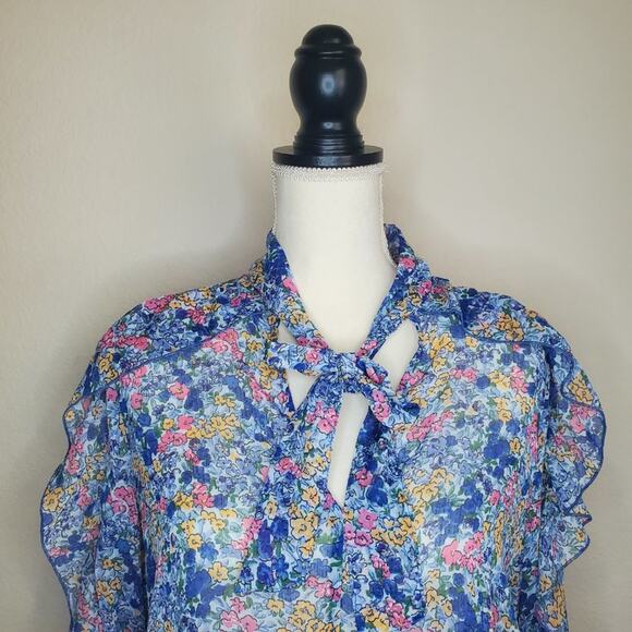 Zara Blue Sheer Floral Blouse XS - Picture 5 of 7